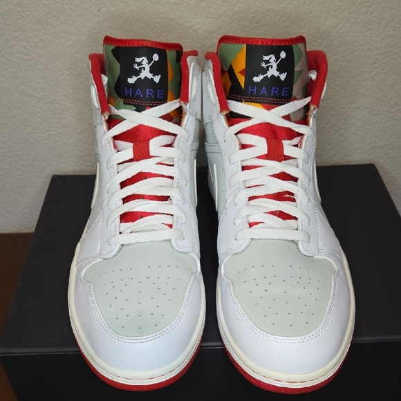 Men's Size 15 Jordan 1 Mid Hare 2015 White and Red Sneakers - Picture 1 of 13